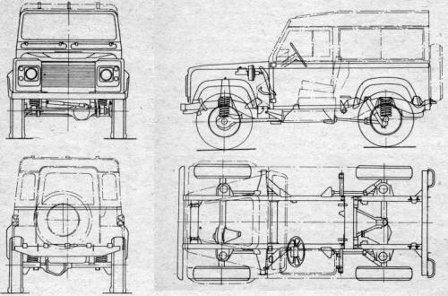 Szkic techniczny Land Rover Defender II 90
