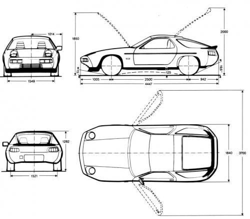 Szkic techniczny Porsche 928