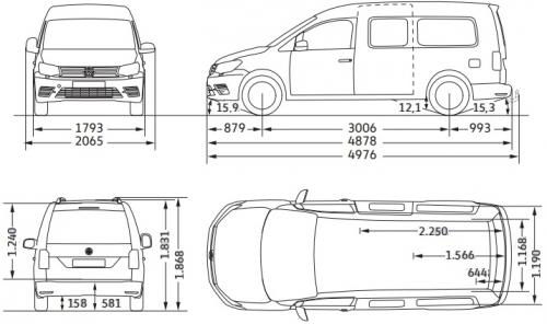 Szkic techniczny Volkswagen Caddy IV Kombi Maxi