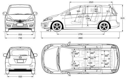 Szkic techniczny Mazda Premacy II
