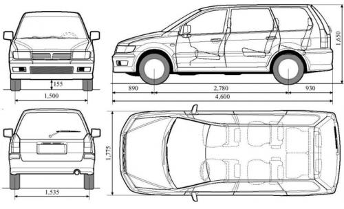 Szkic techniczny Mitsubishi Space Wagon III