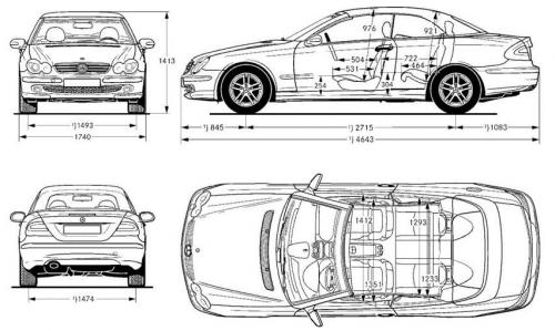 Szkic techniczny Mercedes CLK W209 Cabrio A209 AMG