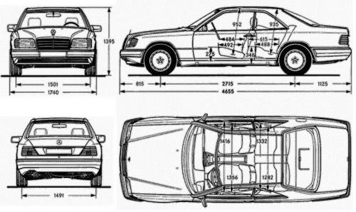 Szkic techniczny Mercedes Klasa E W124 Coupe