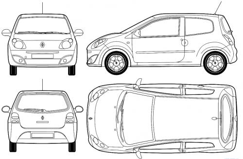 Szkic techniczny Renault Twingo II Hatchback 3d