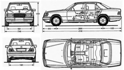 Szkic techniczny Mercedes Klasa E W124 Sedan AMG