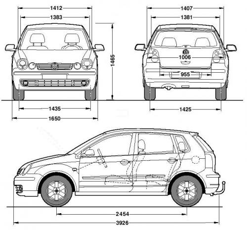 Szkic techniczny Volkswagen Polo IV Hatchback