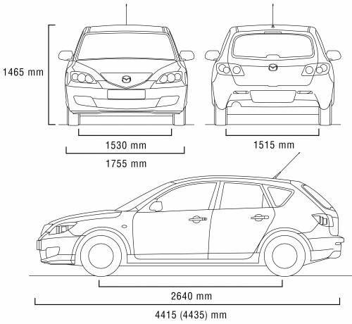 Szkic techniczny Mazda 3 I Hatchback