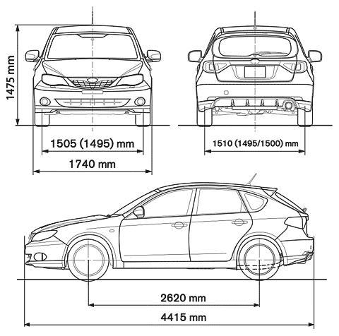 Szkic techniczny Subaru Impreza III Hatchback