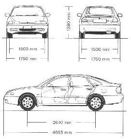 Szkic techniczny Mazda 626 IV Hatchback