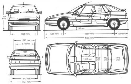 Szkic techniczny Citroen XM I Hatchback