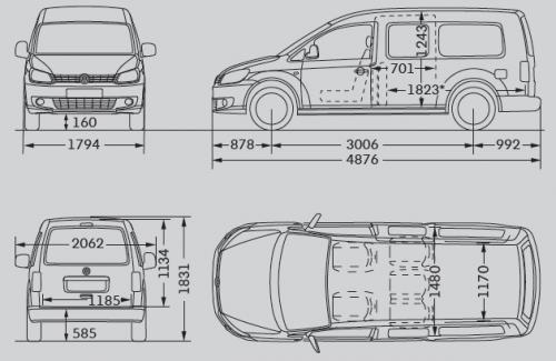 Szkic techniczny Volkswagen Caddy III Kombi Maxi