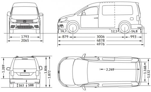 Szkic techniczny Volkswagen Caddy IV Furgon Maxi