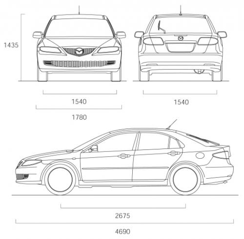 Szkic techniczny Mazda 6 II Hatchback