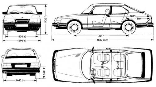 Szkic techniczny Saab 900 I Hatchback