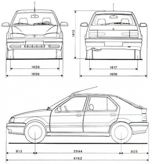 Szkic techniczny Renault 19 II Hatchback
