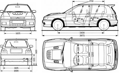 Szkic techniczny Nissan Sunny B13 Hatchback