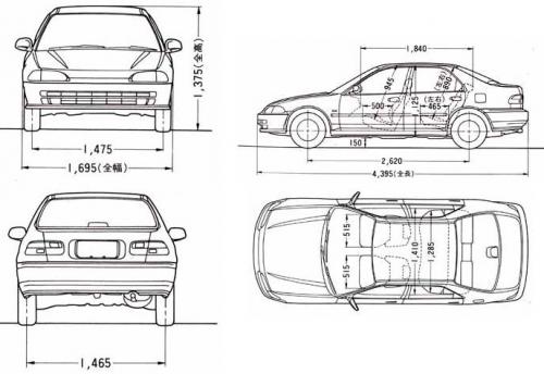 Szkic techniczny Honda Civic V Sedan