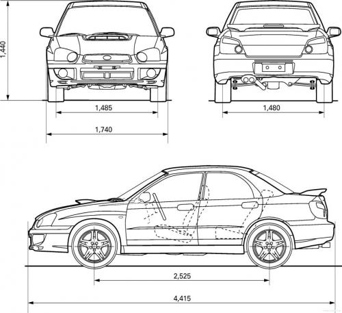 Szkic techniczny Subaru Impreza II Sedan
