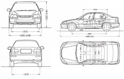 Szkic techniczny Honda Civic VI Sedan