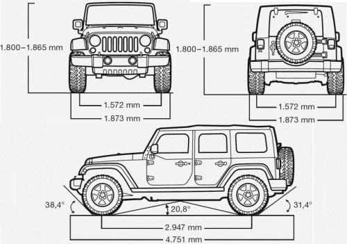 Szkic techniczny Jeep Wrangler III Unlimited Facelifting