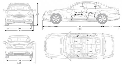 Szkic techniczny Mercedes Klasa S W221 Limuzyna Facelifting