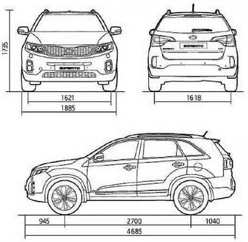 Szkic techniczny Kia Sorento II SUV Facelifting