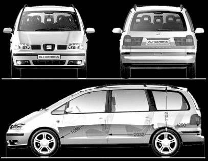 Szkic techniczny Seat Alhambra I (7MS) Minivan Facelifting