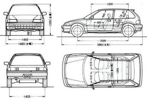 Szkic techniczny Honda Civic IV Hatchback