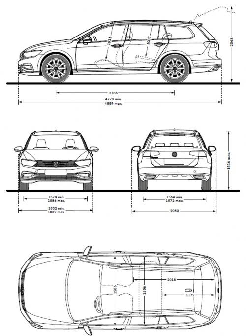 Szkic techniczny Volkswagen Passat B8 Variant Facelifting