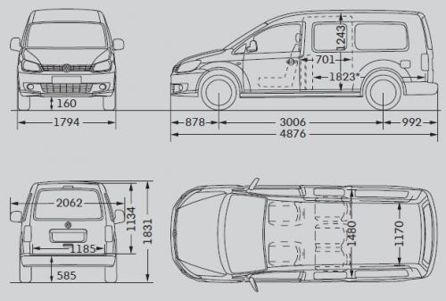 Szkic techniczny Volkswagen Caddy III Caddy Maxi Facelifting
