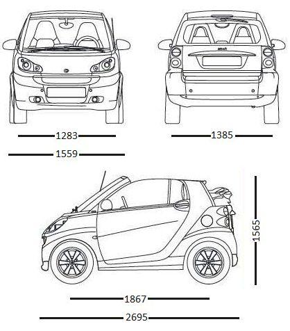 Szkic techniczny Smart Fortwo II Cabrio Facelifting