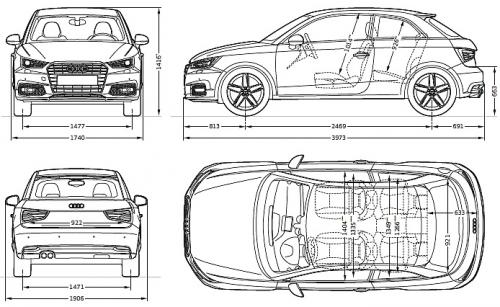 Szkic techniczny Audi A1 I Hatchback 3d Facelifting
