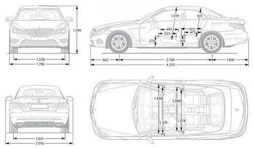 Szkic techniczny Mercedes Klasa E W212 Kabriolet Facelifting