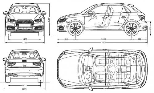 Szkic techniczny Audi A1 I Sportback 5d Facelifting