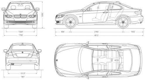 Szkic techniczny BMW Seria 3 E90-91-92-93 Coupe E92 Facelifting