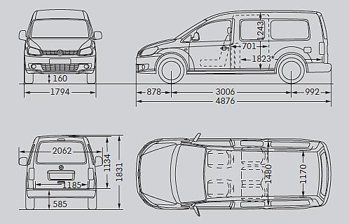 Szkic techniczny Volkswagen Caddy III Kombi Maxi Facelifting