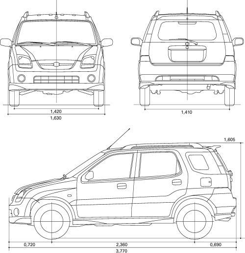 Szkic techniczny Subaru Justy III