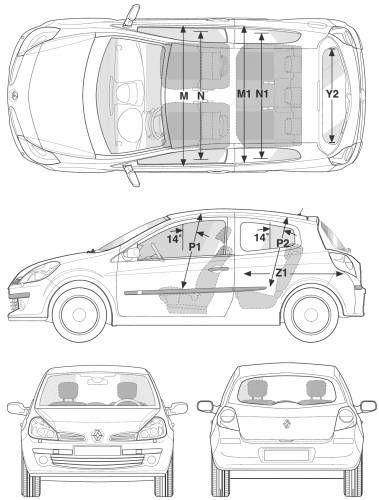 Szkic techniczny Renault Clio III Hatchback 5d