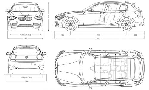Szkic techniczny BMW Seria 1 F20-F21 Hatchback 5d