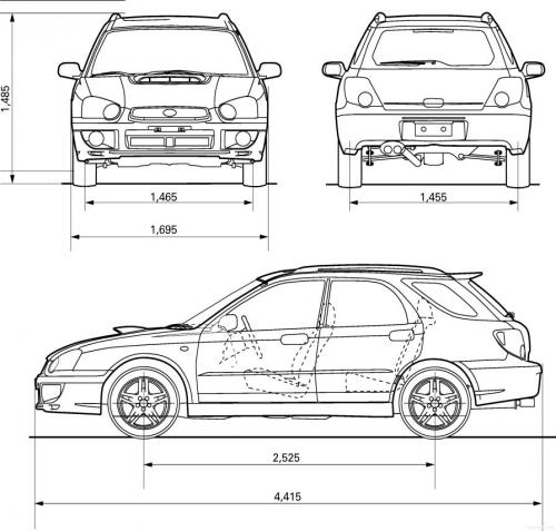 Szkic techniczny Subaru Impreza II Kombi