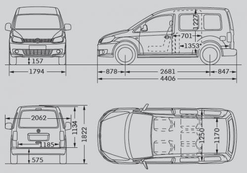 Szkic techniczny Volkswagen Caddy III Kombi