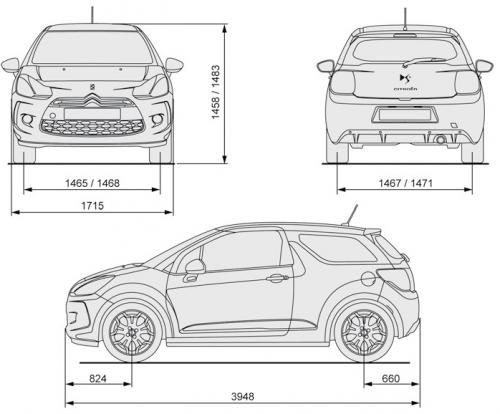 Szkic techniczny DS 3 Hatchback (Citroen)