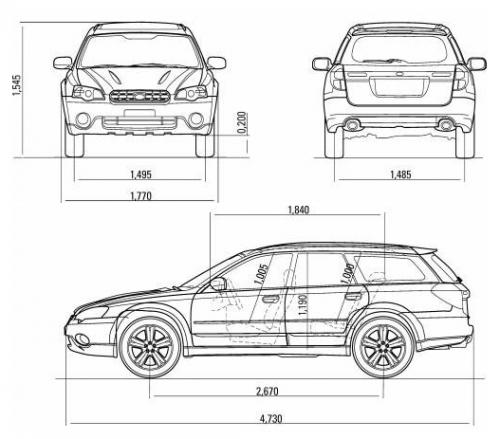 Szkic techniczny Subaru Legacy IV Kombi