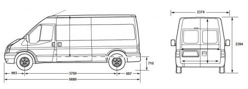 Szkic techniczny Ford Transit VI Mikrobus 14miejscowy