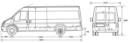 Szkic techniczny Ford Transit VI Mikrobus 17miejscowy