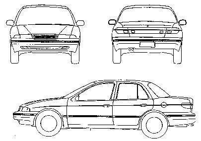 Szkic techniczny Kia Sephia I Sedan