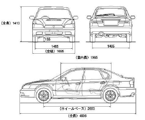 Szkic techniczny Subaru Legacy I Sedan