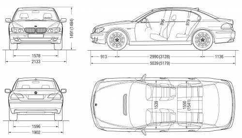 Szkic techniczny BMW Seria 7 E65 Sedan