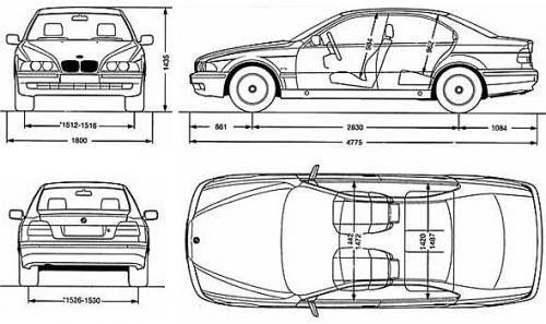 Szkic techniczny BMW Seria 5 E39 Sedan
