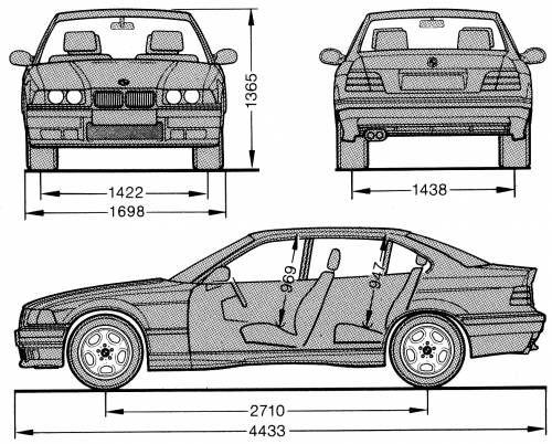 Szkic techniczny BMW Seria 3 E36 M3 Sedan